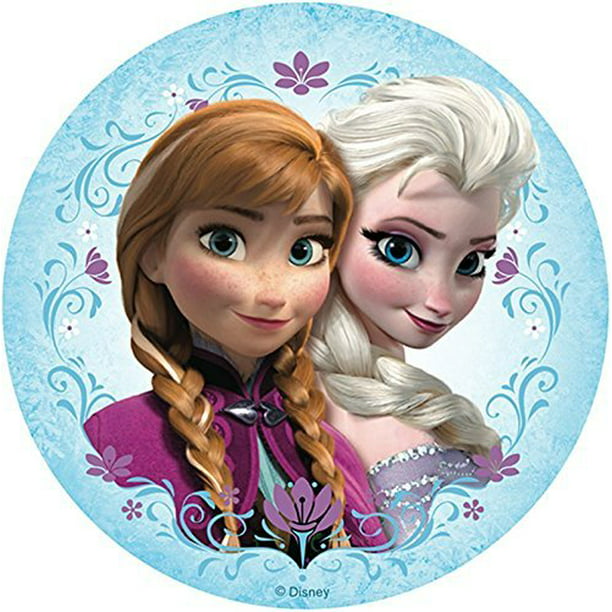 FROZEN CAKE TOPPER ROUND PERSONALISED ANNA ELSA EDIBLE ICING DECORATION